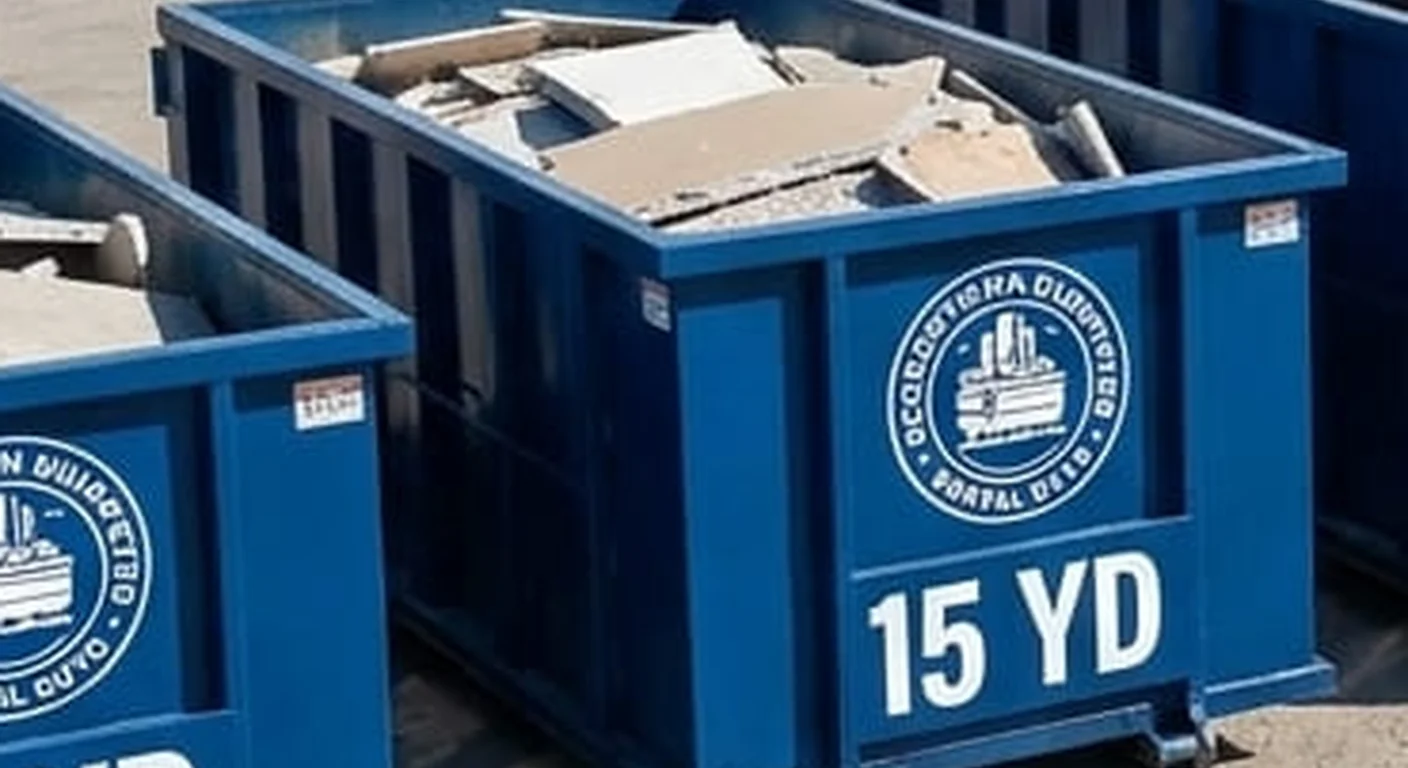 A Georgetown Dumpster Rental Guys 15 yard roll-off dumpster, part of a five-container size lineup with the size printed on the side