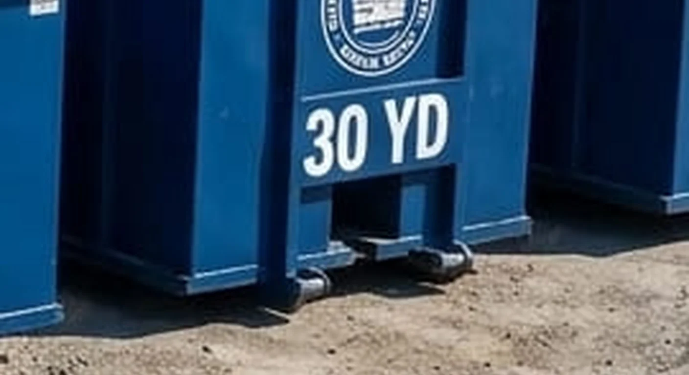 A Georgetown Dumpster Rental Guys 30 yard roll-off dumpster, part of a five-container size lineup with the size printed on the side