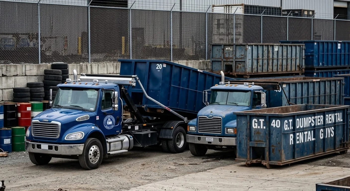 Part of the Georgetown Dumpster Rental Guys fleet, staged and ready for a job near Hutto, TX